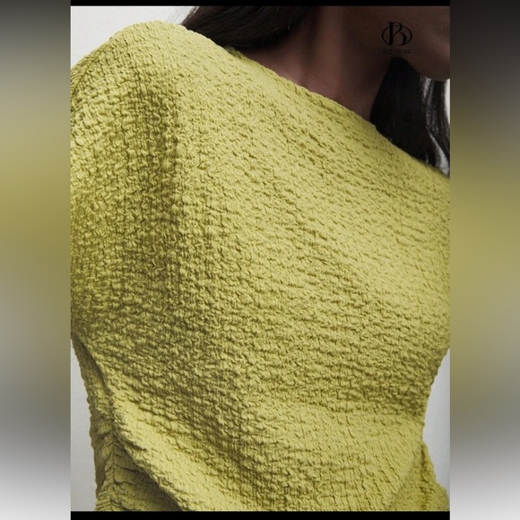 Women's Green Short Cap/Batwing Sleeve T-Shirt With Ruched Waist | Size S | NWT - Picture 6 of 8